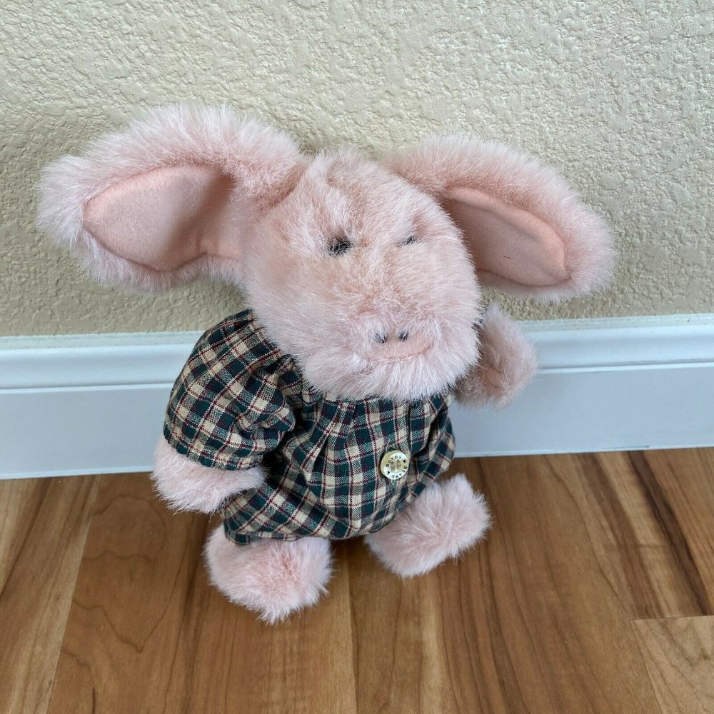 Vintage The Boyds Collection Pig Piglet Plush Plaid Outfit J B Bean Series 8''
